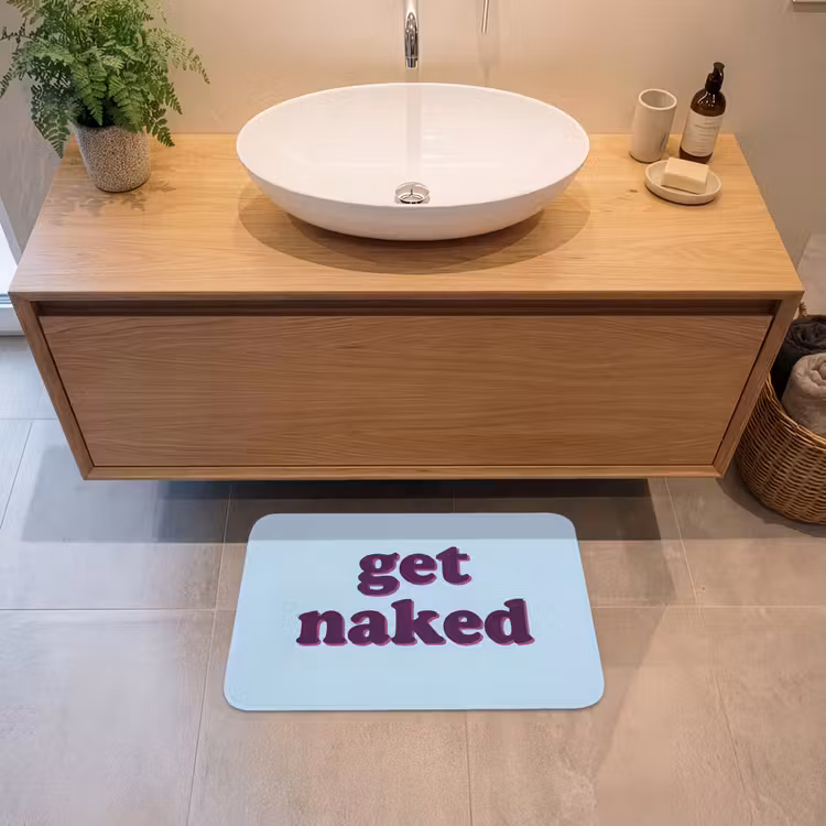 Badematte - Text – Get naked – Blau — 2