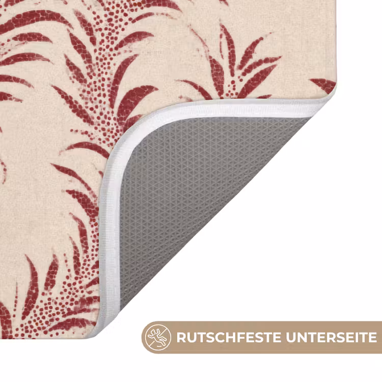 Badematte - Blätter - Leinen - Rot — 3