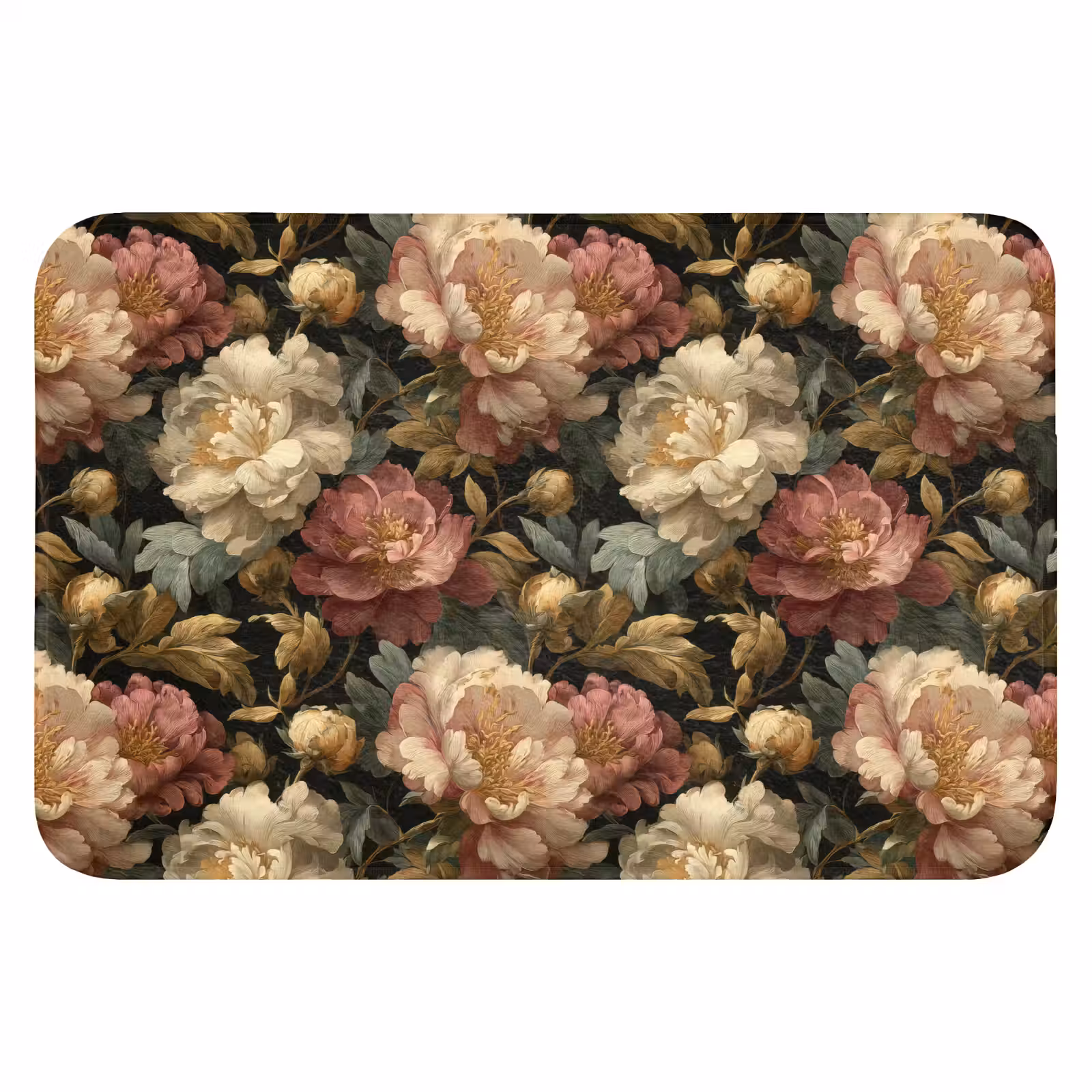 Badematte - Blumen - Barock - Muster - Rosa - Creme — 1