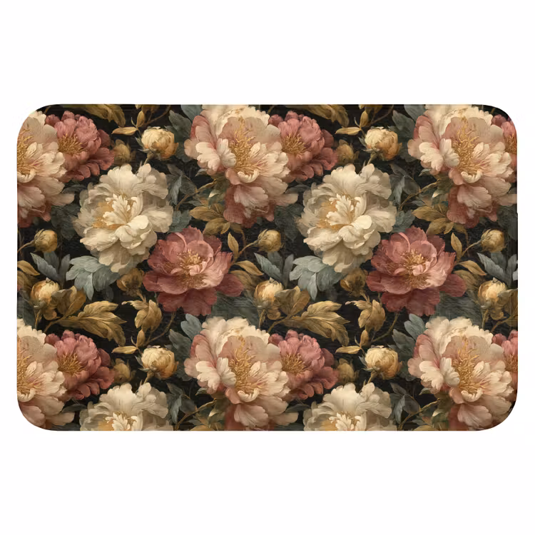 Badematte - Blumen - Barock - Muster - Rosa - Creme — 1