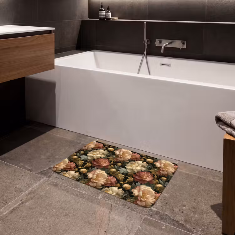 Badematte - Blumen - Barock - Muster - Rosa - Creme — 4