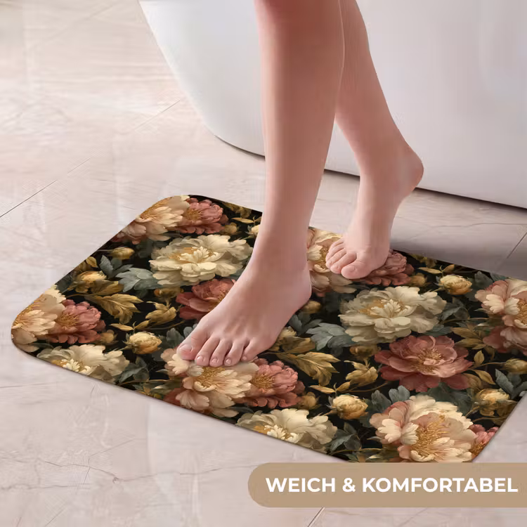 Badematte - Blumen - Barock - Muster - Rosa - Creme — 5