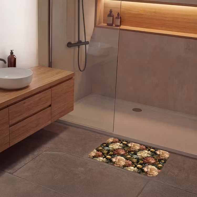 Badematte - Blumen - Barock - Muster - Rosa - Creme — 8