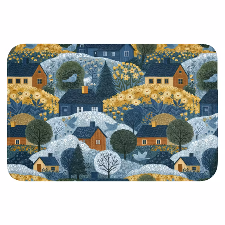 Badematte - Häuser - Blumen - Muster - Gelb - Blau — 1