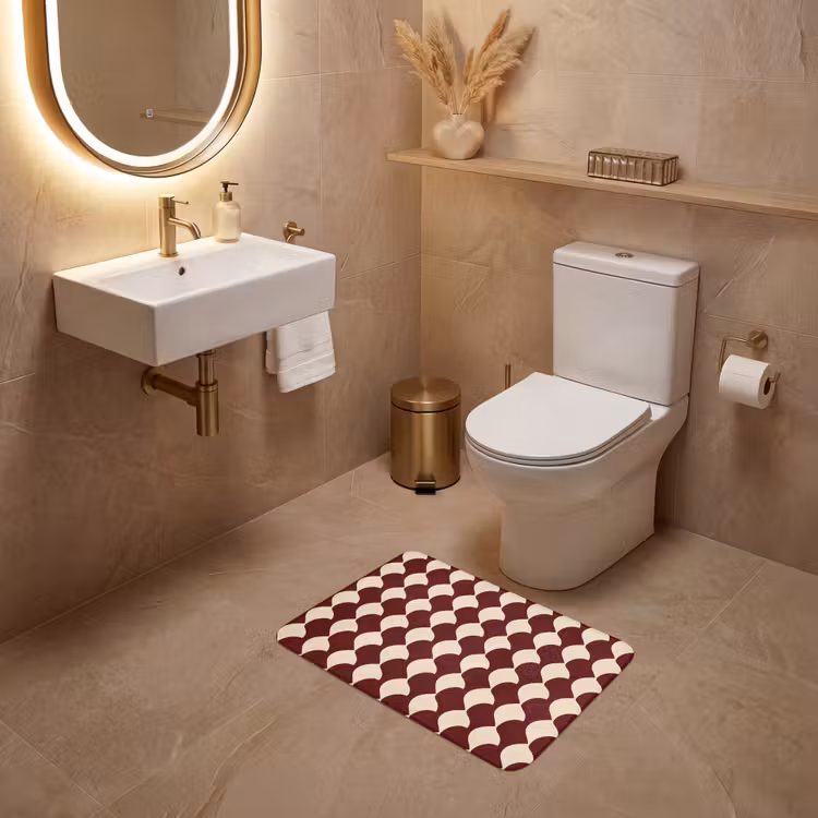 WC Vorleger - Rot - Kachelmuster - Creme — 4