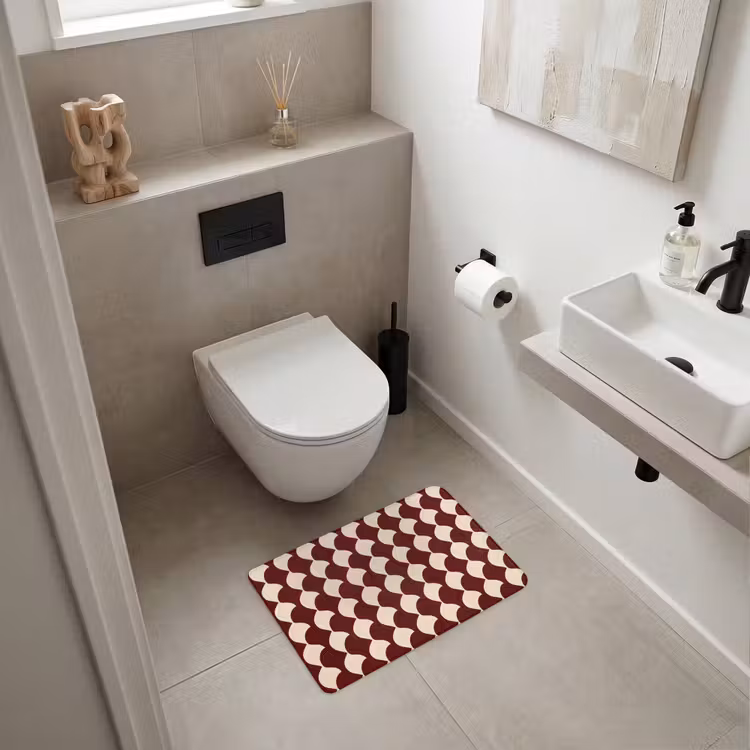 WC Vorleger - Rot - Kachelmuster - Creme — 6
