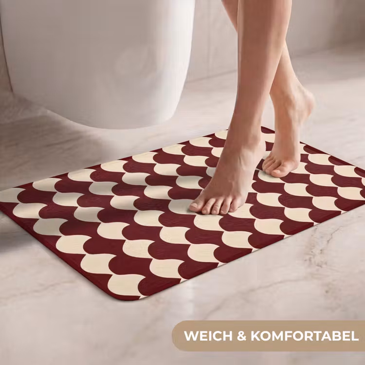 WC Vorleger - Rot - Kachelmuster - Creme — 7