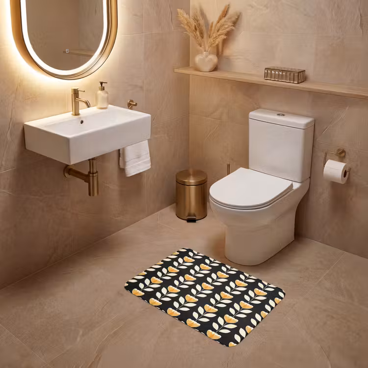 WC Vorleger - Retro - Blume - Schwarz - Ockergelb — 4