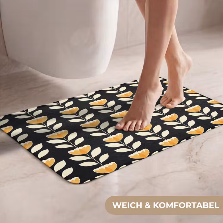 WC Vorleger - Retro - Blume - Schwarz - Ockergelb — 7