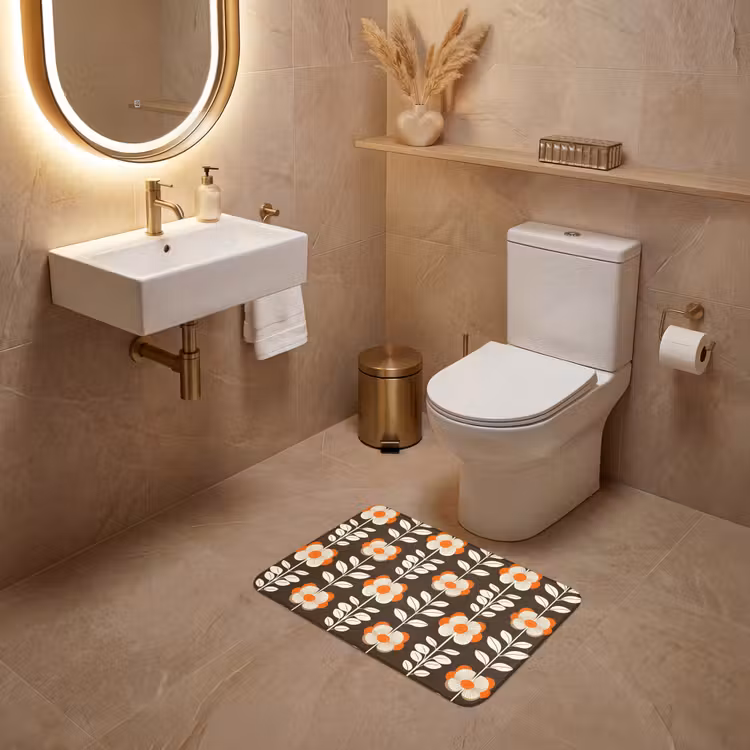 WC Vorleger - Blumen - Retro - Braun — 4