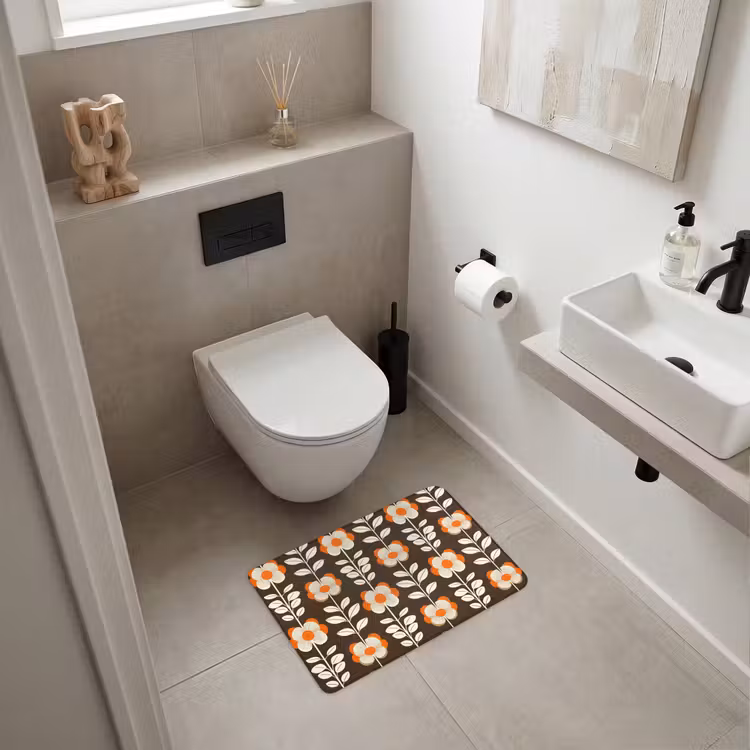 WC Vorleger - Blumen - Retro - Braun — 6