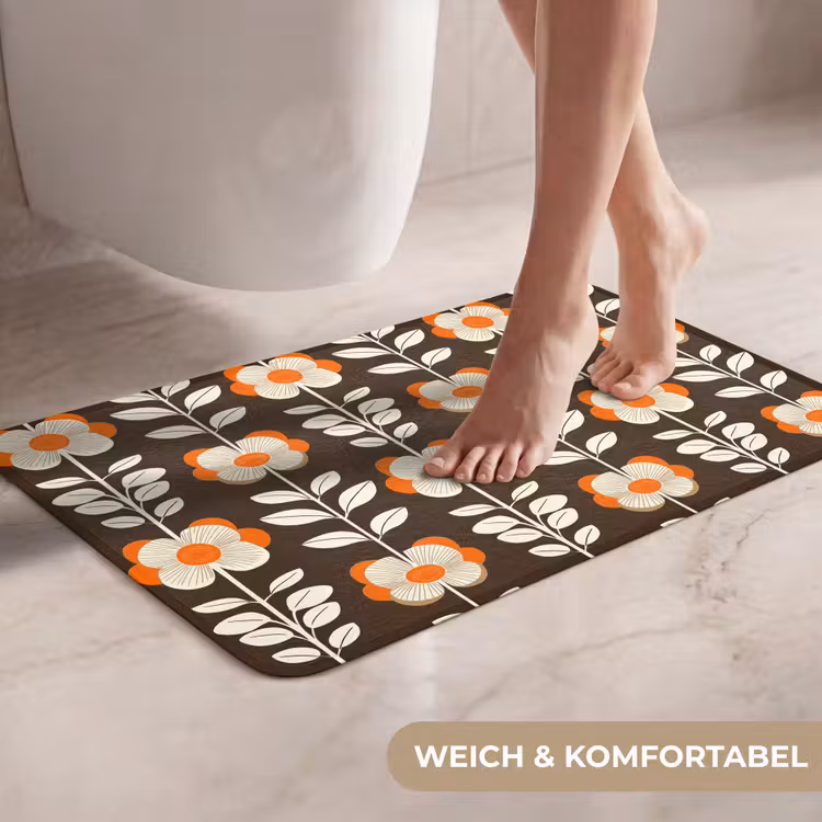 WC Vorleger - Blumen - Retro - Braun — 7