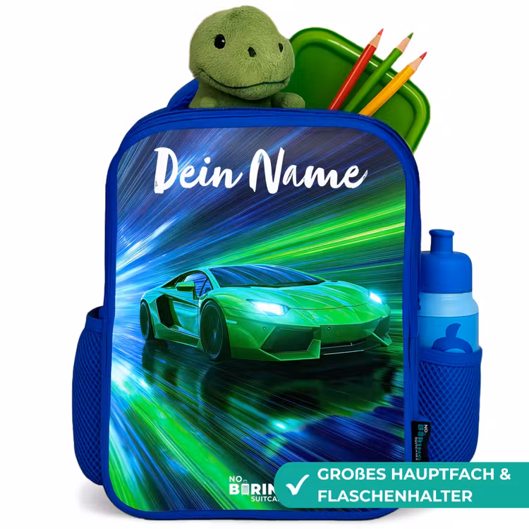 Kinderrucksack - Blau - Sportwagen - Grün - Geschwindigkeitslinien - Neon — 4