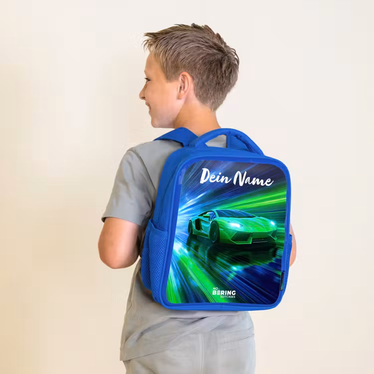 Kinderrucksack - Blau - Sportwagen - Grün - Geschwindigkeitslinien - Neon — 5
