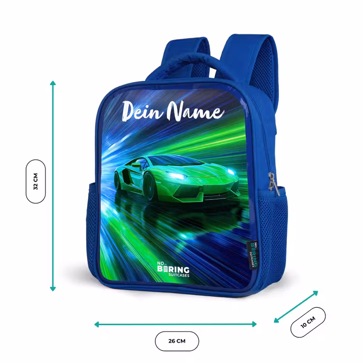 Kinderrucksack - Blau - Sportwagen - Grün - Geschwindigkeitslinien - Neon — 6