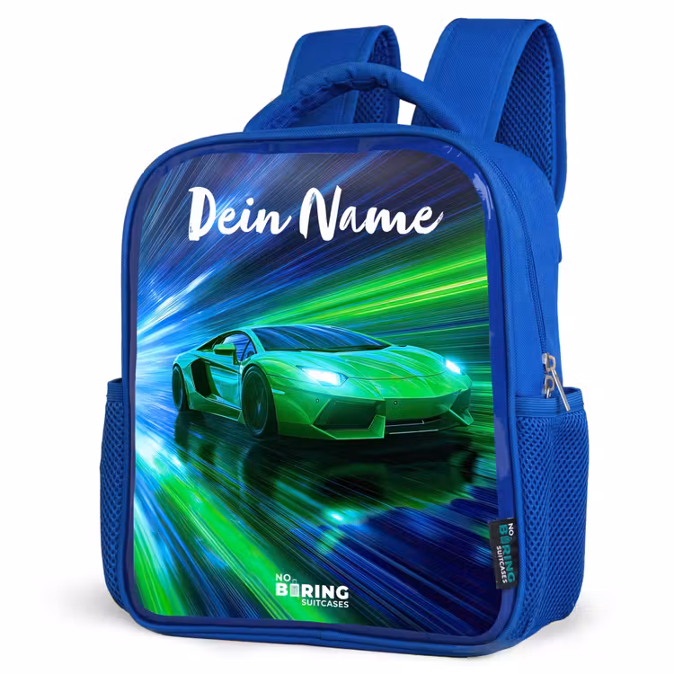 Kinderrucksack - Blau - Sportwagen - Grün - Geschwindigkeitslinien - Neon — 8