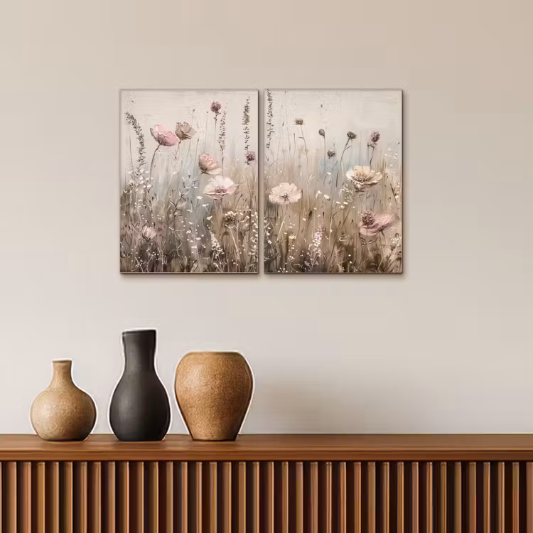 Leinwandbild - 2-teilig - Blumen - Beige - Modern - Rosa — 3