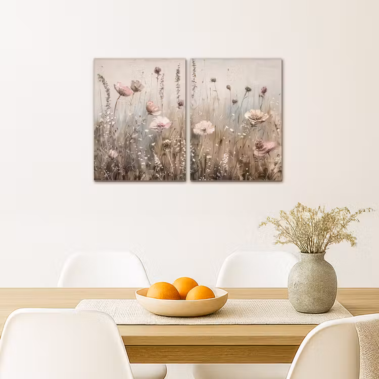 Leinwandbild - 2-teilig - Blumen - Beige - Modern - Rosa — 4