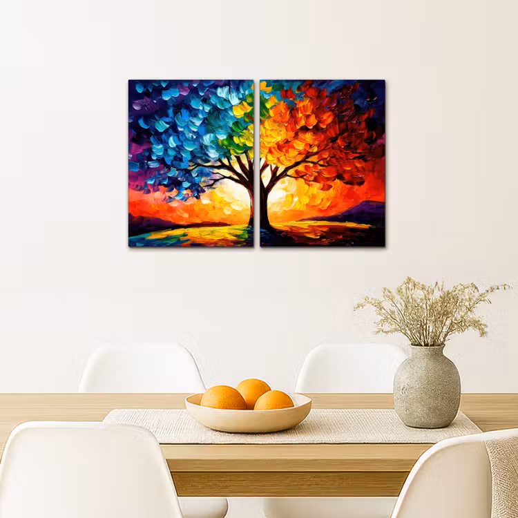 Leinwandbild - 2-teilig - Baum - Farbenfroh - Malerei-Look - Abstrakt — 4