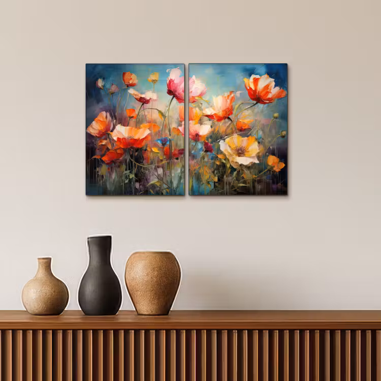 Leinwandbild - 2-teilig - Blumen - Bunt - Abstrakt — 3