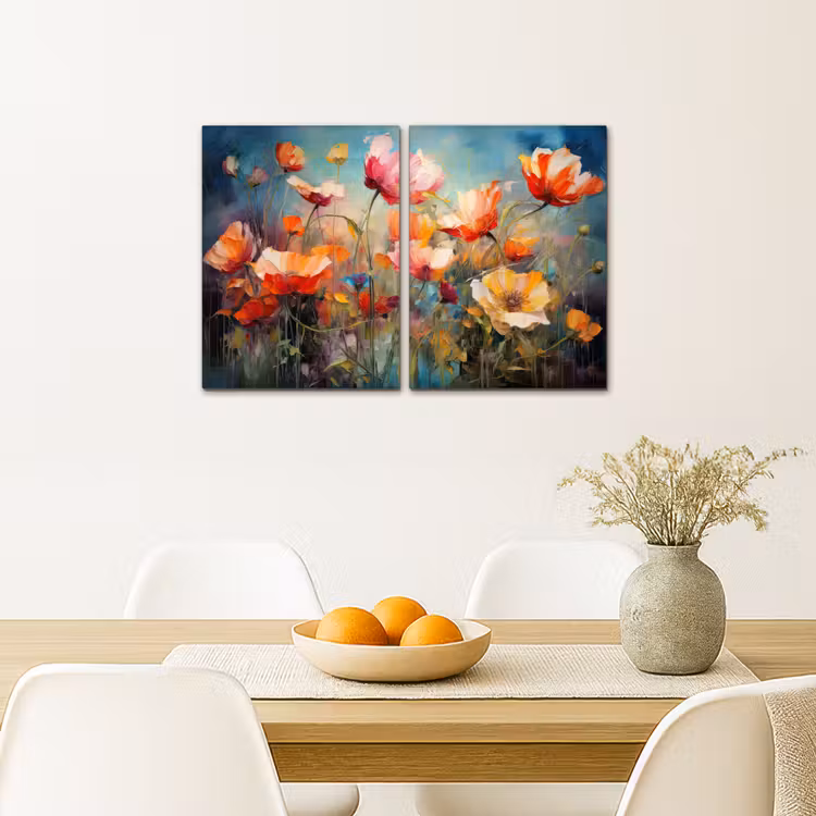 Leinwandbild - 2-teilig - Blumen - Bunt - Abstrakt — 4