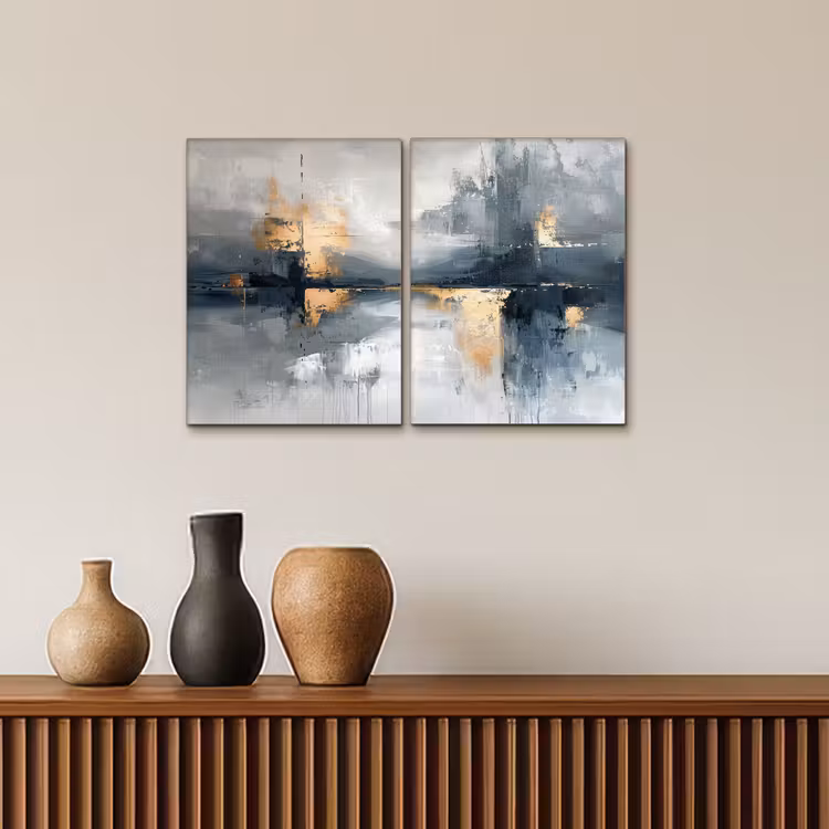Leinwandbild - 2-teilig - Abstrakt - Grau - Gold - Modern — 3