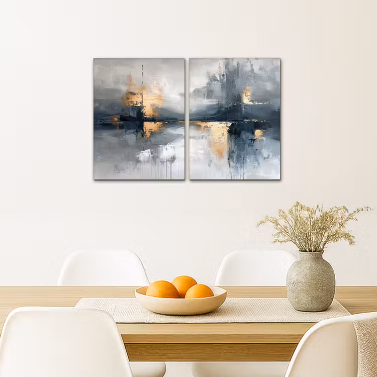 Leinwandbild - 2-teilig - Abstrakt - Grau - Gold - Modern — 4