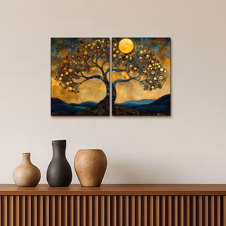 Leinwandbild - 2-teilig - Baum - Gelb - Abstrakt - Modern — 3