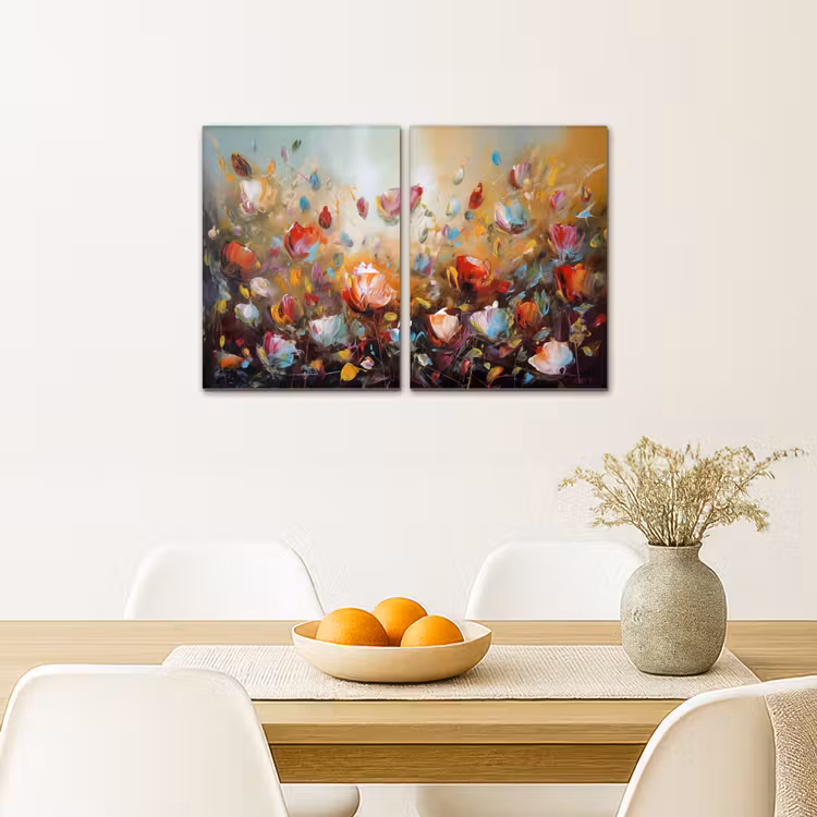 Leinwandbild - 2-teilig - Blumen - Abstrakt - Farbenfroh — 4