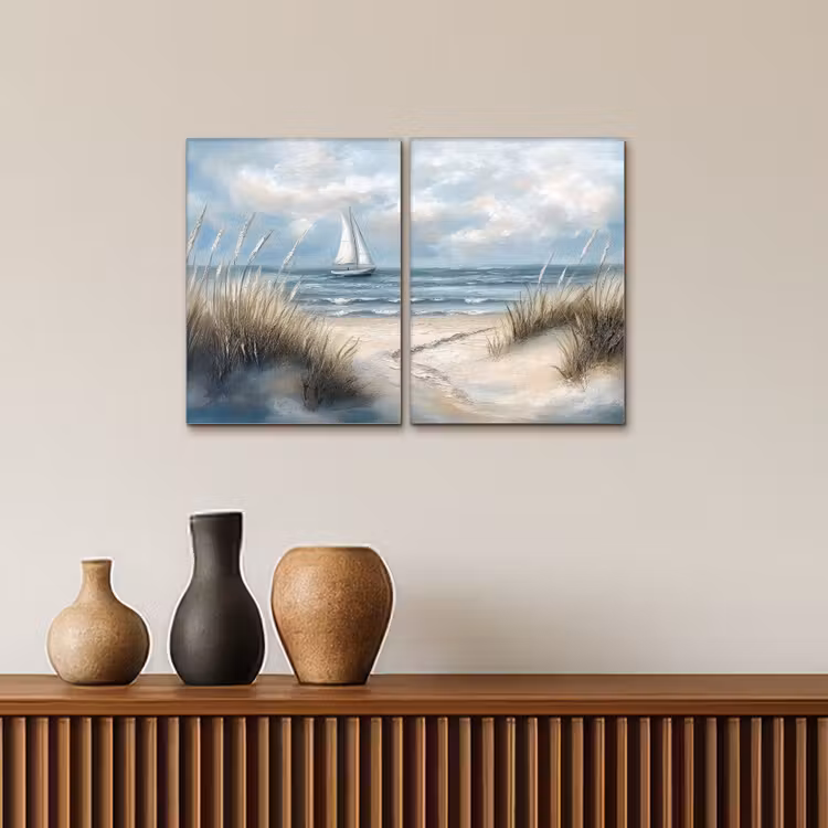 Leinwandbild - 2-teilig - Strand - Farbe - Natur - Boot — 3