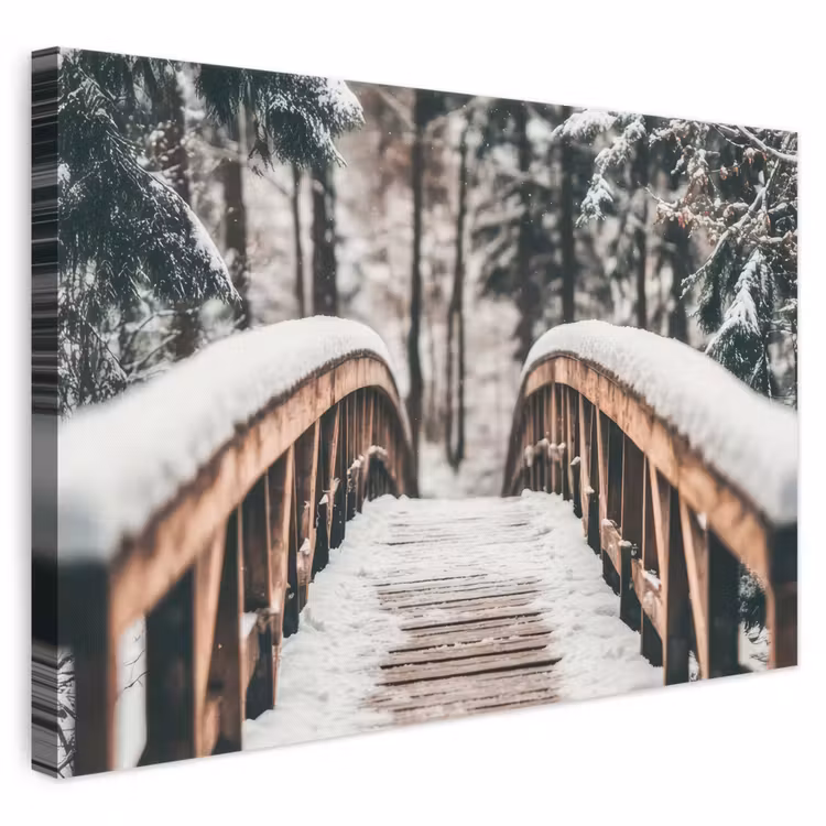 Leinwandbild - Brücke - Winterlandschaft - Wald - Natur - Schnee — 1
