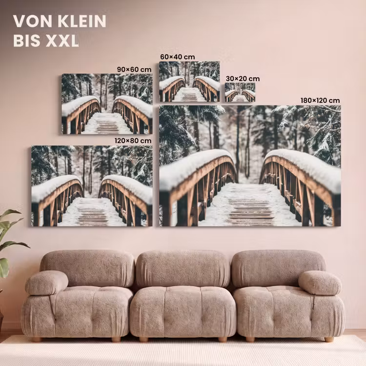 Leinwandbild - Brücke - Winterlandschaft - Wald - Natur - Schnee — 6
