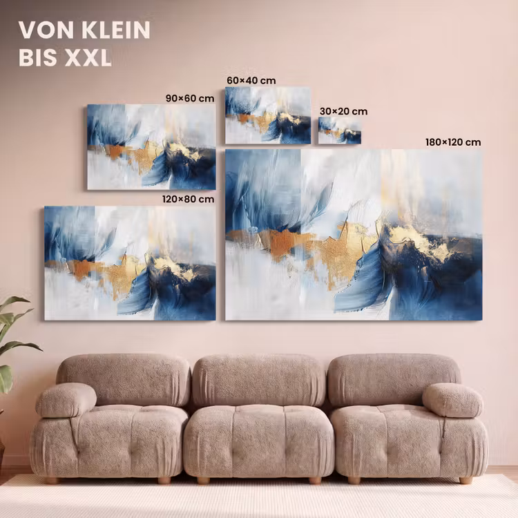Leinwandbild - Gold - Blau - Aquarell - Kunst - Modern — 6