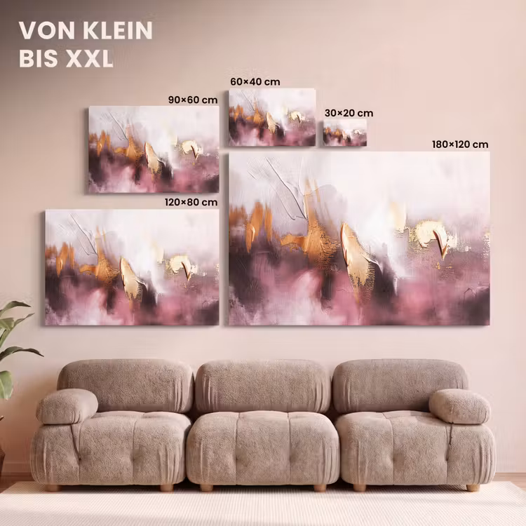 Leinwandbild - Aquarell - Gold - Rosa - Abstrakt - Kunst — 6