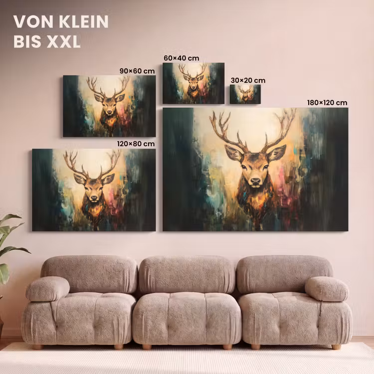 Leinwandbild - Hirsch - Gemalt - Geweih - Braun — 6