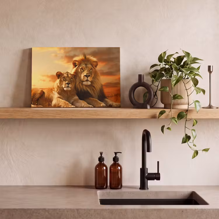 Leinwandbild - Löwen - Sonnenuntergang - Afrika - Savanne - Tiere — 3