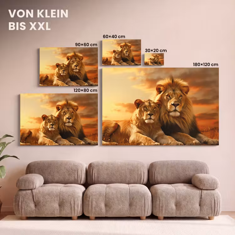 Leinwandbild - Löwen - Sonnenuntergang - Afrika - Savanne - Tiere — 6