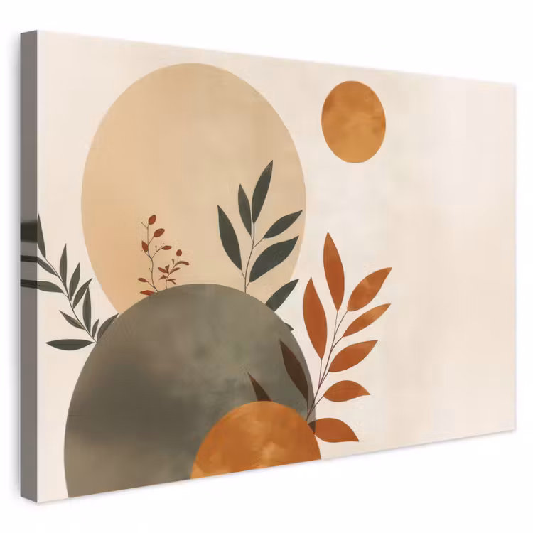 Leinwandbild - Formen - Rund - Blätter - Beige — 1