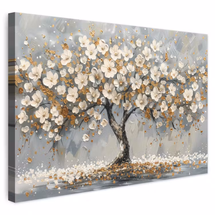 Leinwandbild - Baum - Blumen - Weiß - Natur - Kunst — 1
