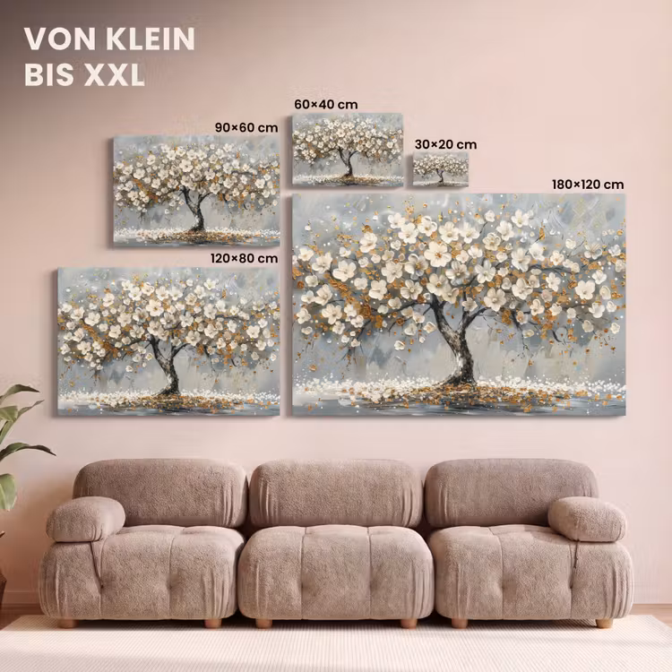 Leinwandbild - Baum - Blumen - Weiß - Natur - Kunst — 6