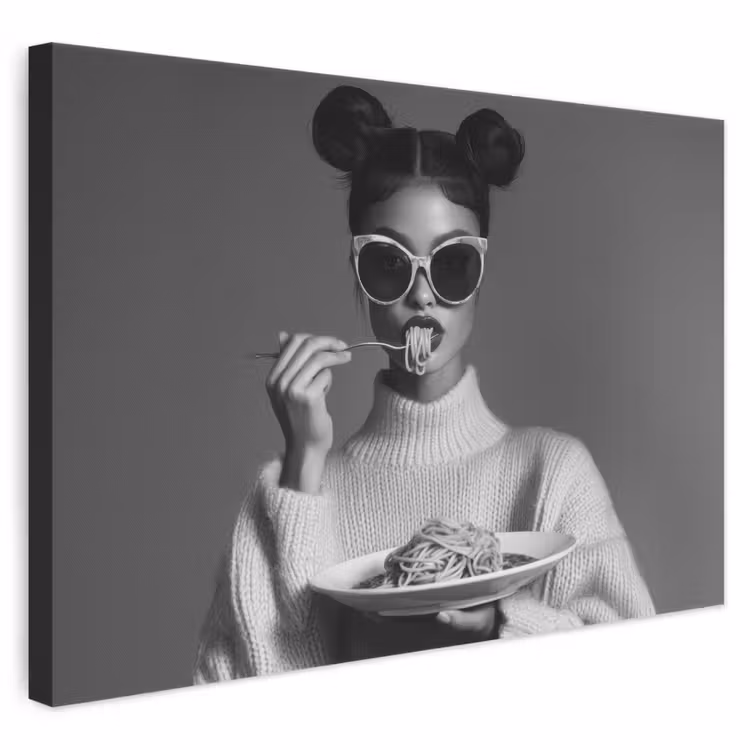 Leinwandbild - Frau - Nudeln - Sonnenbrille — 1