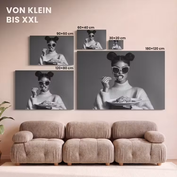 Leinwandbild - Frau - Nudeln - Sonnenbrille — 6