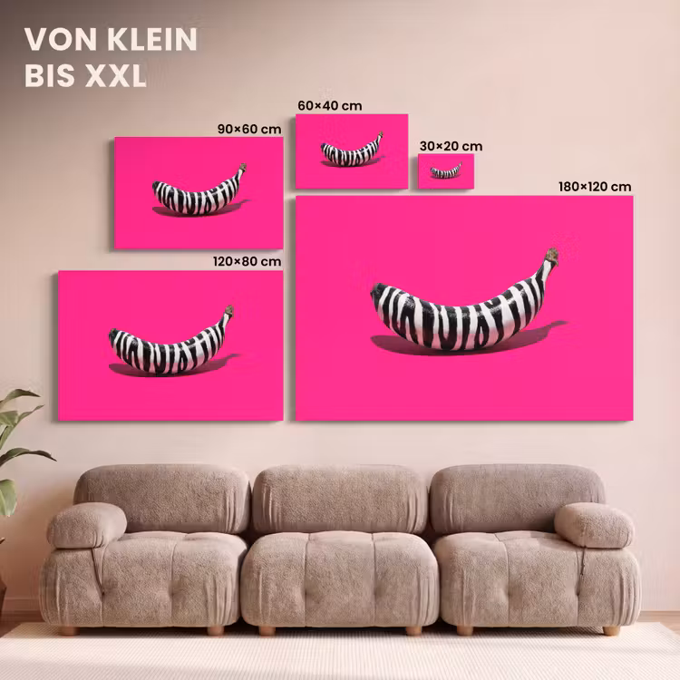 Leinwandbild - Banane - Zebramuster - Rosa — 6