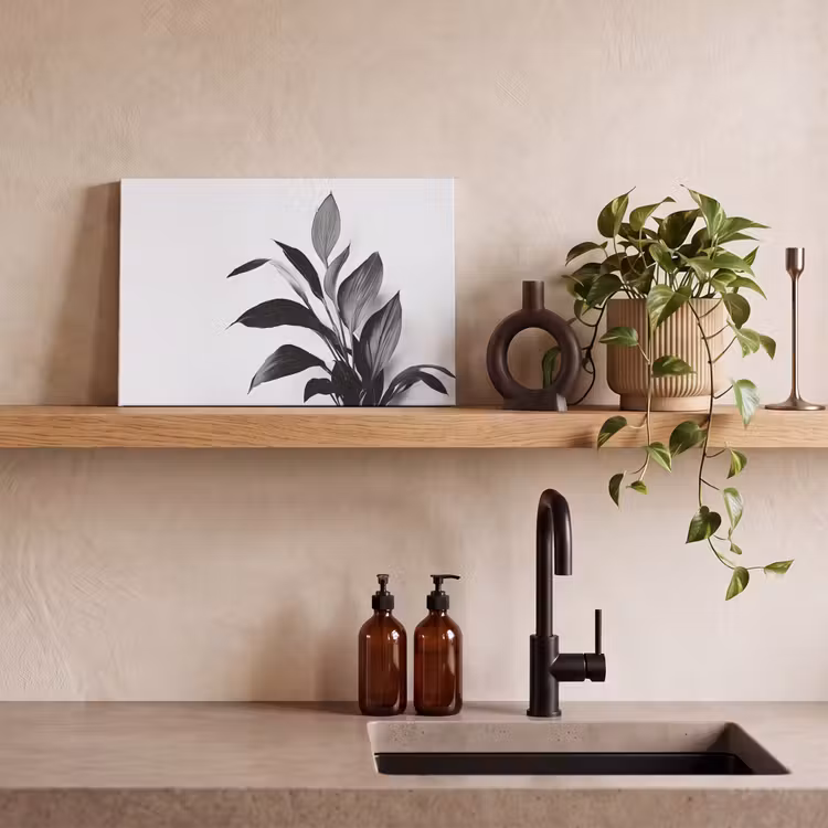 Leinwandbild - Pflanze - Blätter - Minimalistisch - Schwarz — 3