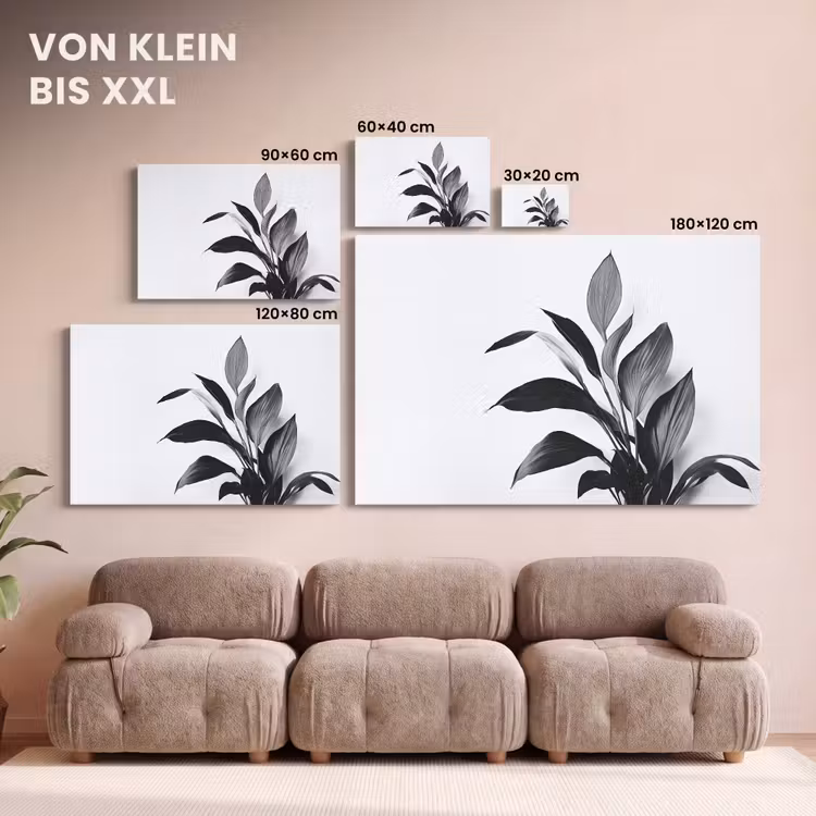 Leinwandbild - Pflanze - Blätter - Minimalistisch - Schwarz — 6