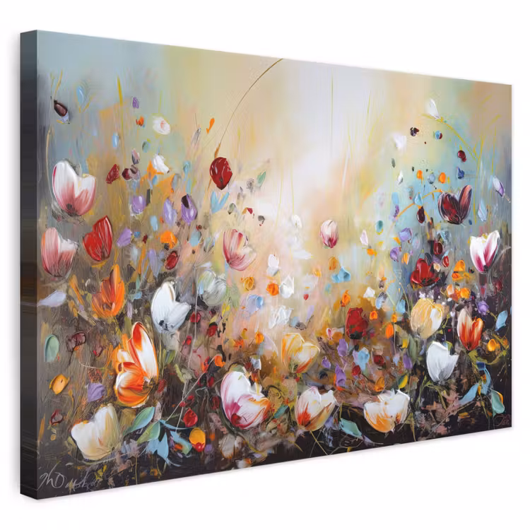 Leinwandbild - Ölfarben - Blumen - Farbenfroh - Natur — 1