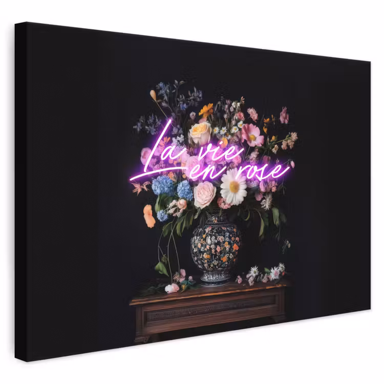 Leinwandbild - Neon - Vase - Blumen — 1