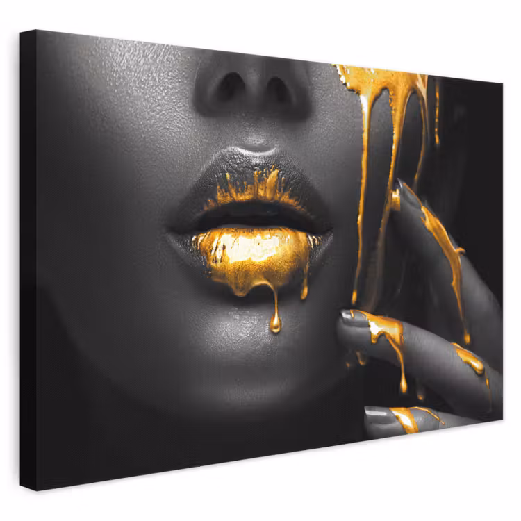 Leinwandbild - Frau - Schwarz - Gold - Gesicht - Lippen — 1