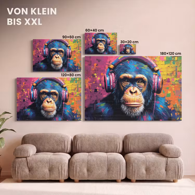 Leinwandbild - Graffiti - Schimpanse - Straßenkunst - Kopfhörer - Affe — 6