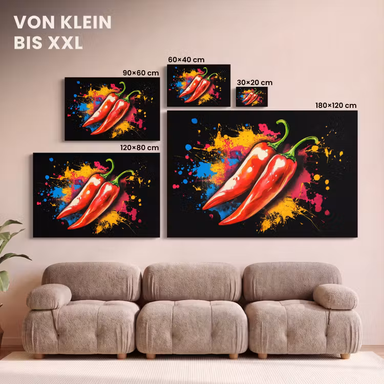 Leinwandbild - Pfeffer - Graffiti - Farbe - Abstrakt - Modern - Farbenfroh — 6
